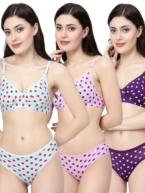 women printed pack of 3 bra and panty set - 21495117 - Very Small Image - 1