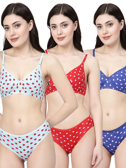 women printed pack of 3 bra and panty set - 21495119 - Very Small Image - 1