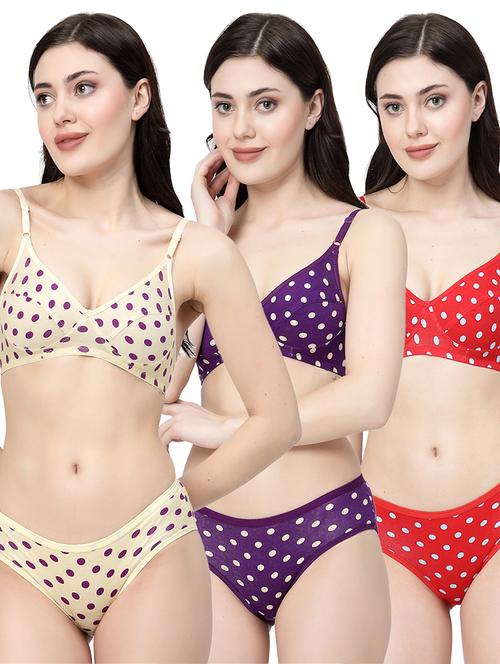 women printed pack of 3 bra and panty set - 21495123 - Very Small Image - 1