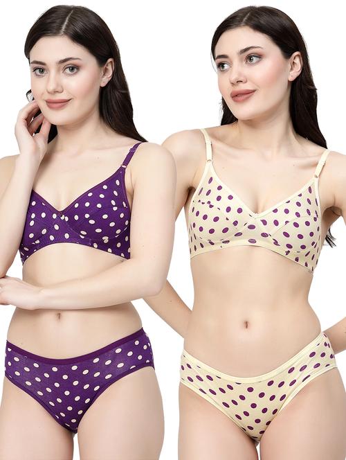 women printed pack of 2 bra and panty set - 21495136 - Very Small Image - 1