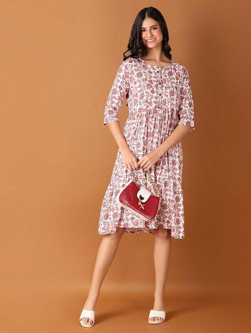 women pink printed tiered ethnic dress - 21495364 - Very Small Image - 1
