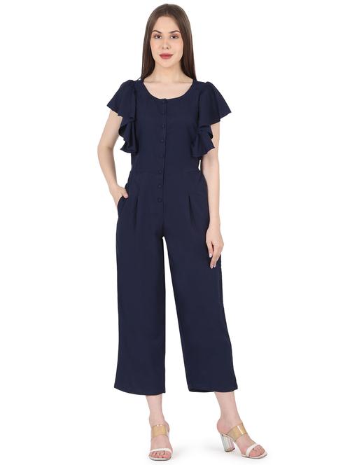 women navy blue crepe three fourth jumpsuit - 21495659 - Very Small Image - 1