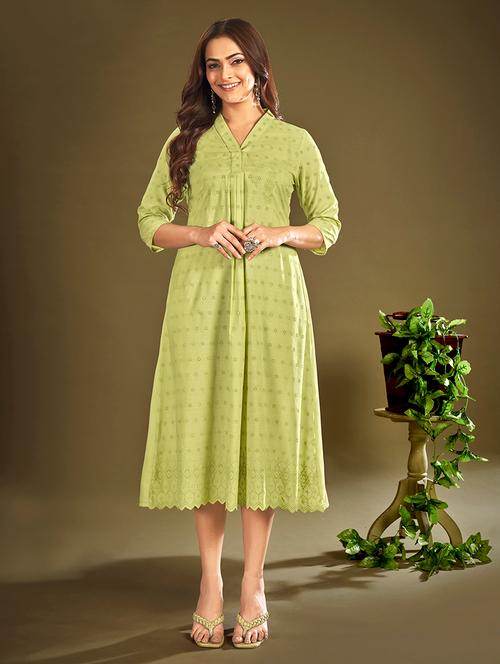 women green polyester blend a-line kurta - 21496419 - Very Small Image - 1