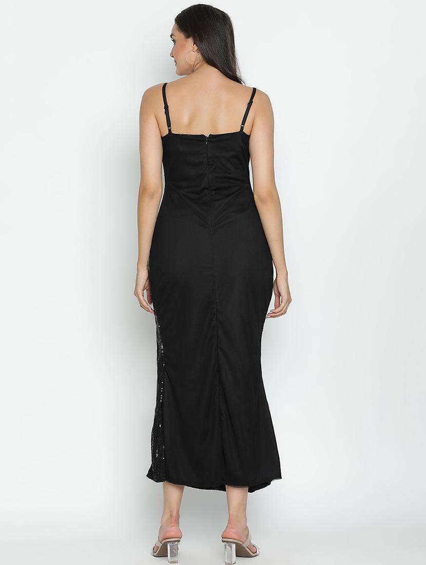 black sequin maxi high slit dress - 21496463 - Zoom Image - 4