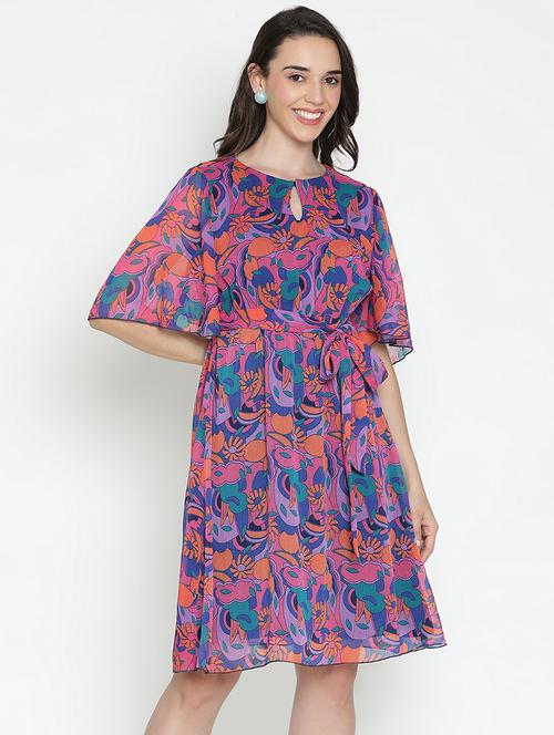 multicolored abstract printed fit & flare dress - 21496486 - Very Small Image - 1