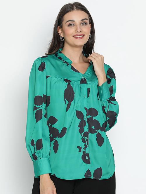 women green floral printed shirt top - 21496520 - Very Small Image - 1