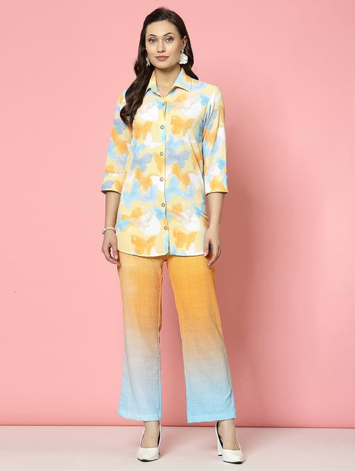 women yellow cotton blend shirt and trouser co-ord set - 21496545 - Very Small Image - 1