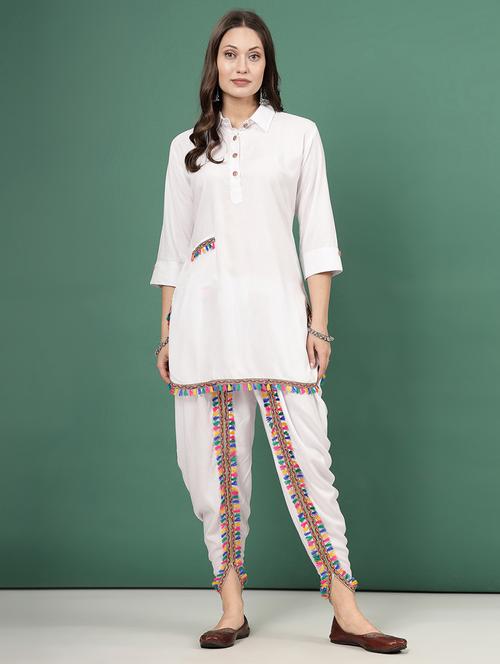women white rayon dhotti and top co-ord set - 21496587 - Very Small Image - 1