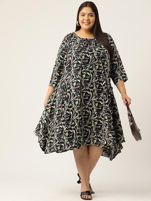 women knee length printed plus size a-line dress with shrug - 21496614 - Very Small Image - 1