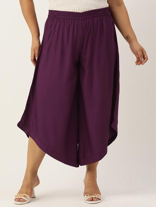women high rise solid culottes trouser - 21497171 - Very Small Image - 1