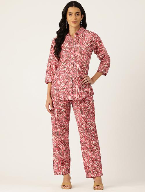 women collared printed top and palazzos co-ord set - 21497854 - Very Small Image - 1