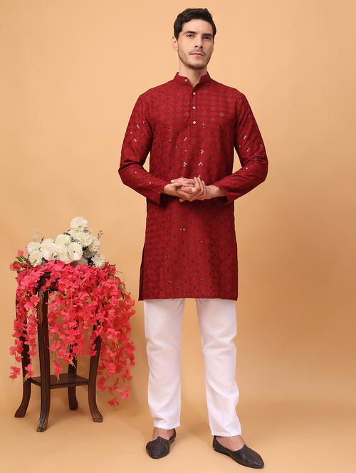 men embroidered kurta pyjama ethnic wear set - 21498035 - Very Small Image - 1