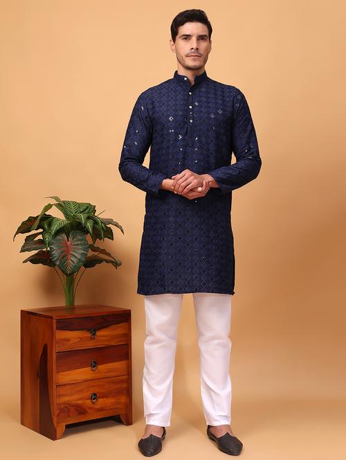 men embroidered kurta pyjama ethnic wear set - 21498039 - Very Small Image - 1
