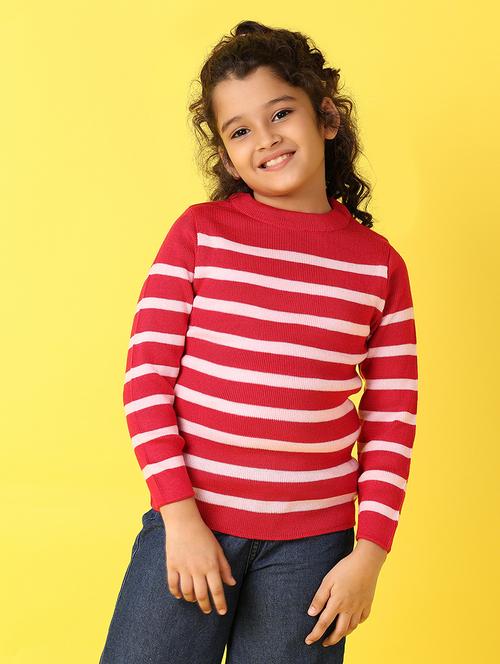 girls round neck striped pullover - 21498741 - Very Small Image - 1