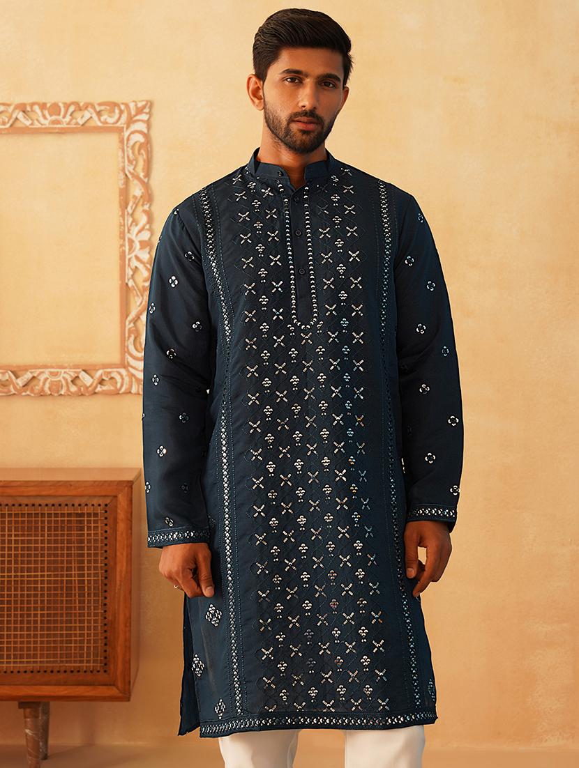men embroidered kurta pyjama ethnic wear set - 21498986 - Standard Image - 3