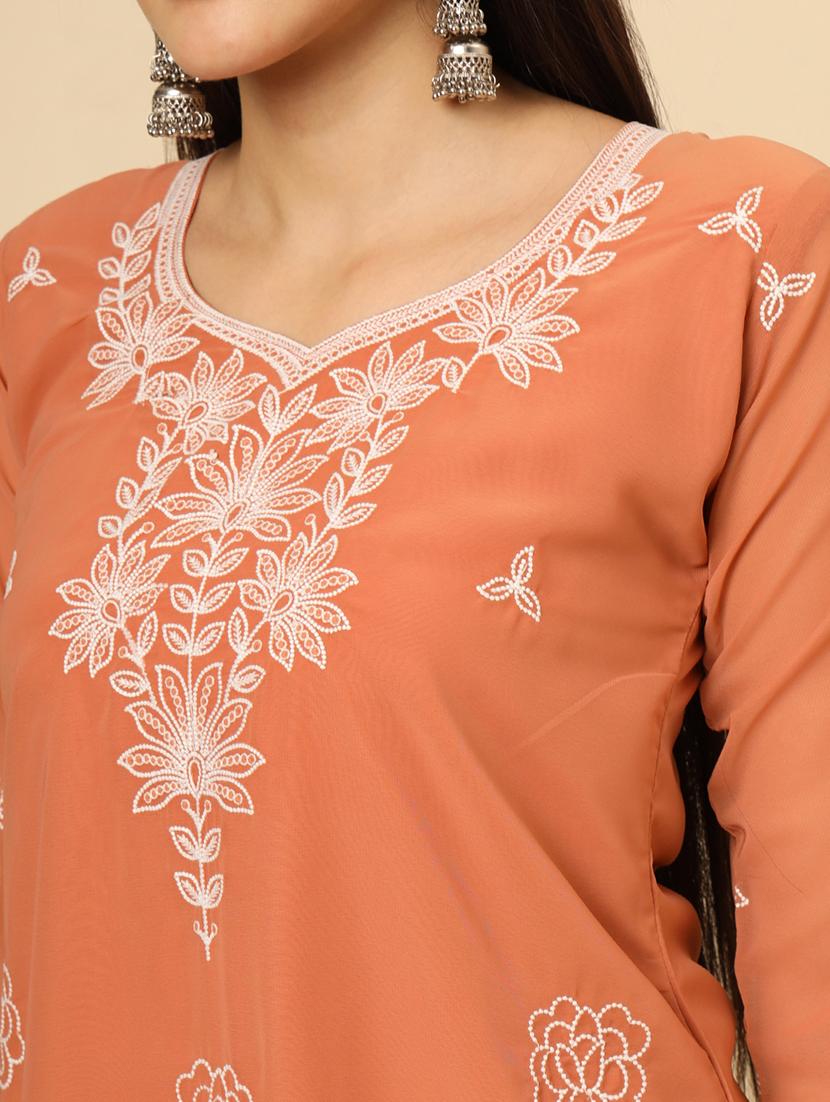 women three quarter sleeve chikankari straight kurta - 21499090 - Standard Image - 5