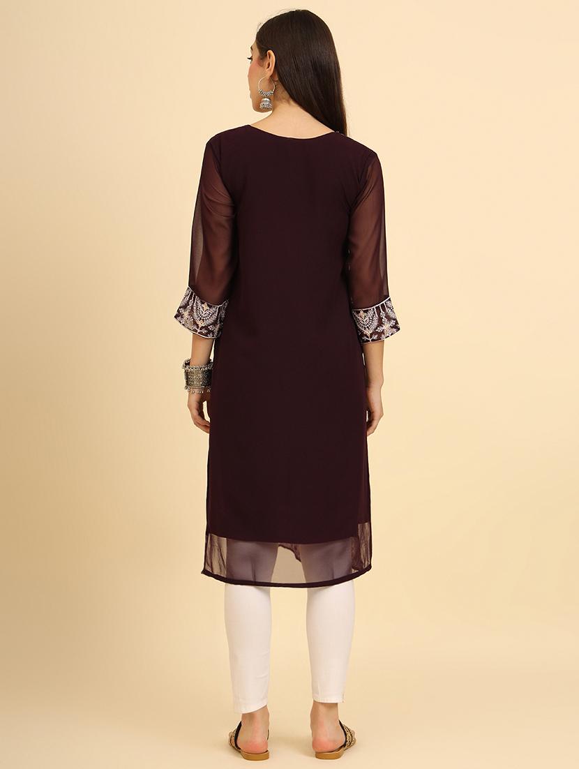 women three quarter sleeve chikankari straight kurta - 21499104 - Standard Image - 3