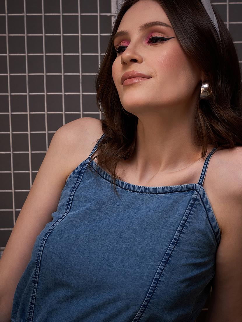 women blue denim knee length jumpsuit - 21499265 - Zoom Image - 5