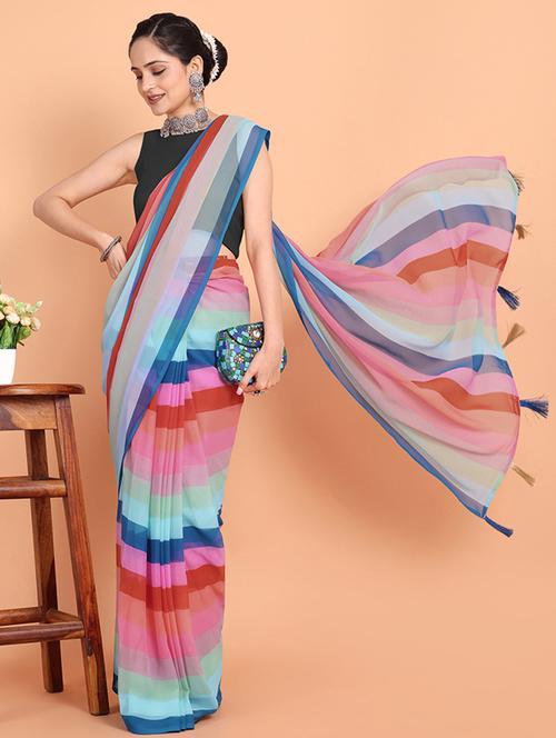 women multicolored stripes saree with blouse - 21499626 - Very Small Image - 1