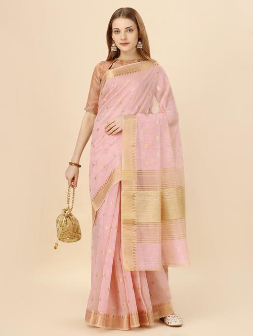 pink self design handloom saree - 21499773 - Very Small Image - 1