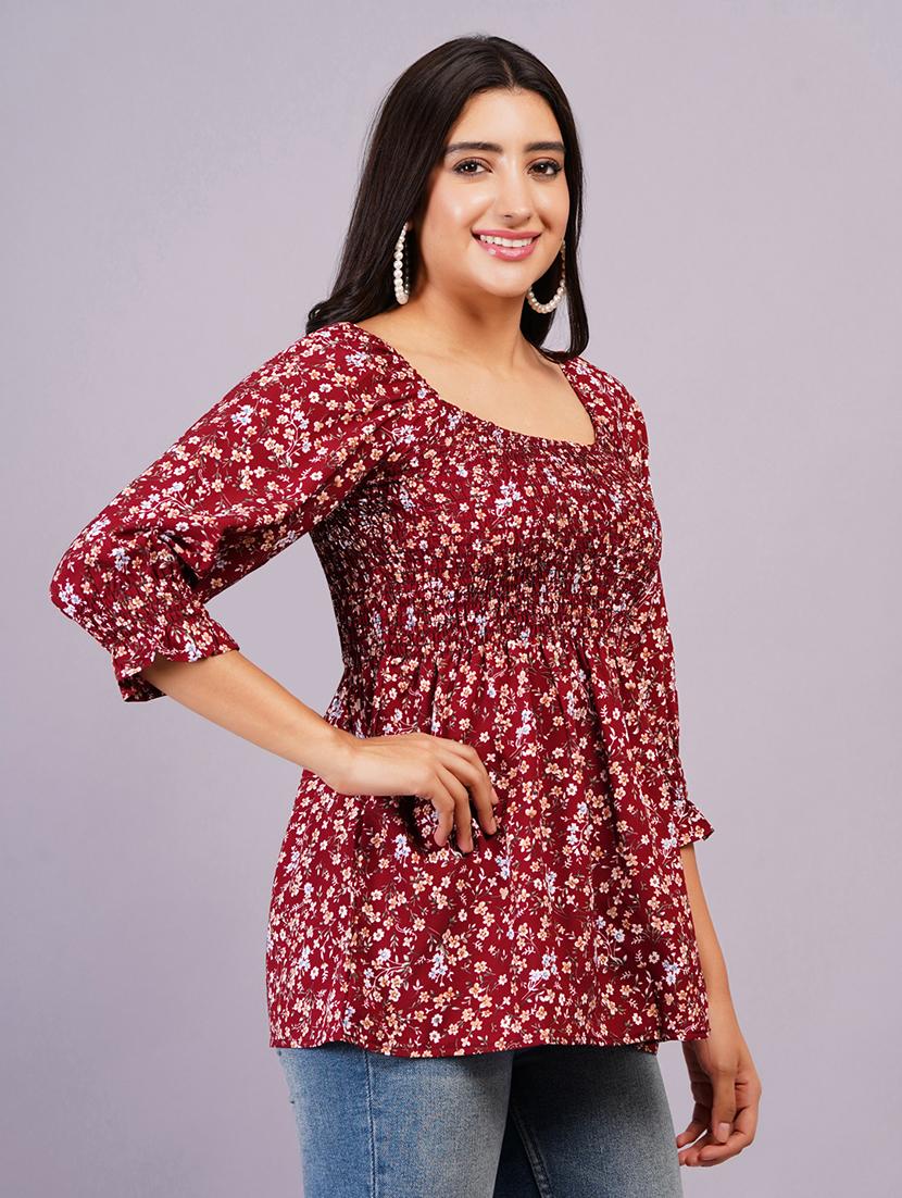 women maroon printed regular top - 21500028 - Zoom Image - 2