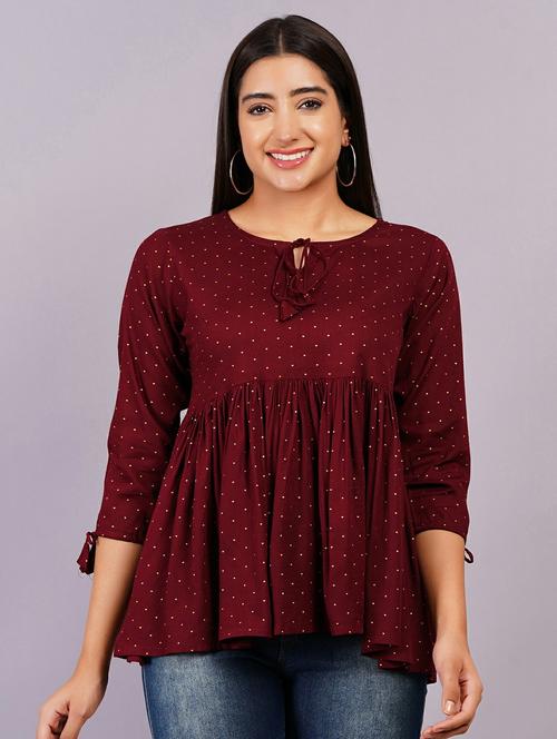 women maroon viscose peplum top - 21500038 - Very Small Image - 1