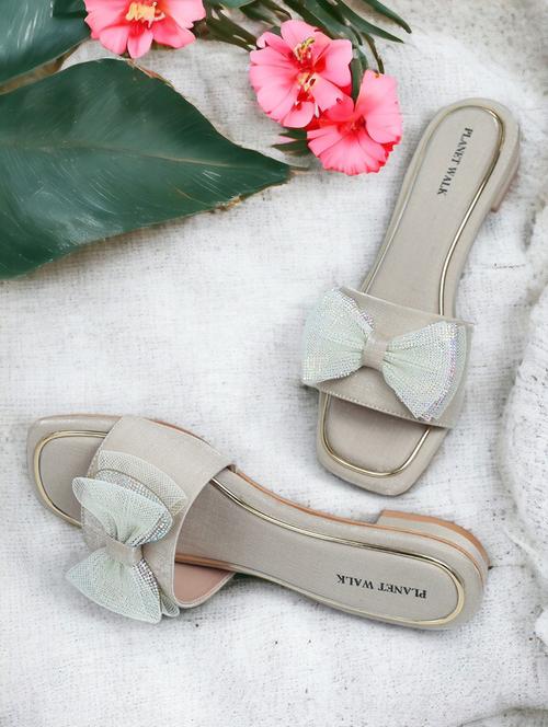 gold fabric slip on sandals - 21500384 - Very Small Image - 1