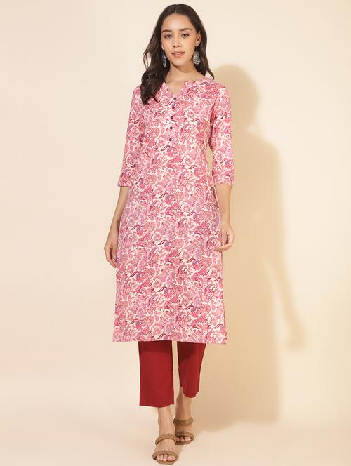 women floral print three quater sleeve straight kurta - 21501387 - Very Small Image - 1