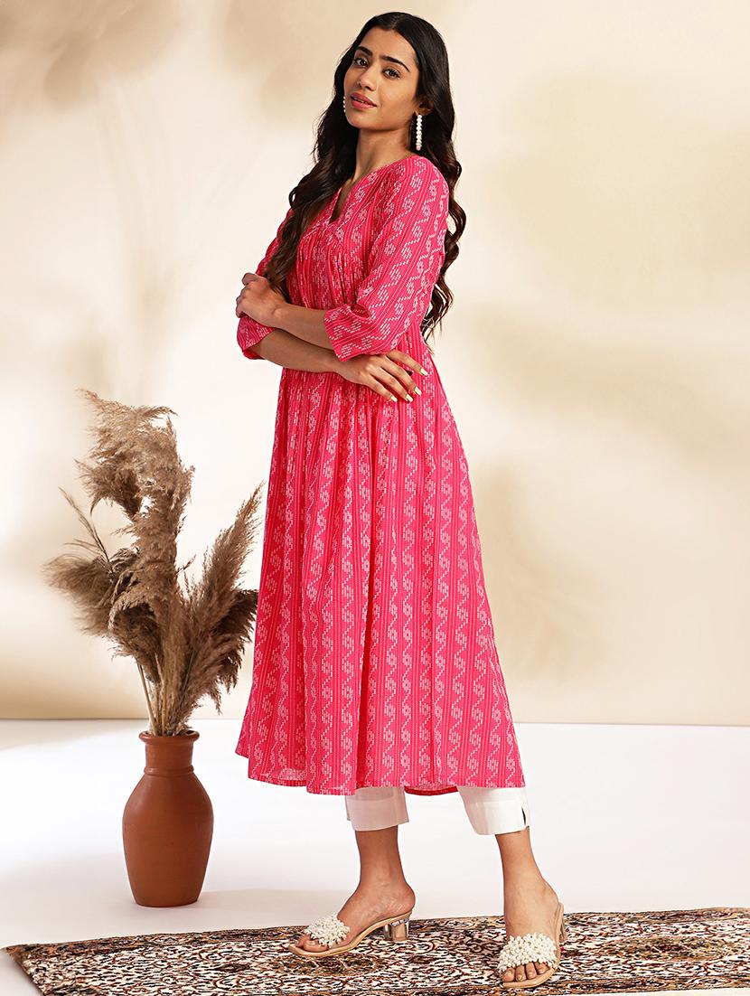 women pink embroidered flared kurta - 21501388 - Zoom Image - 2