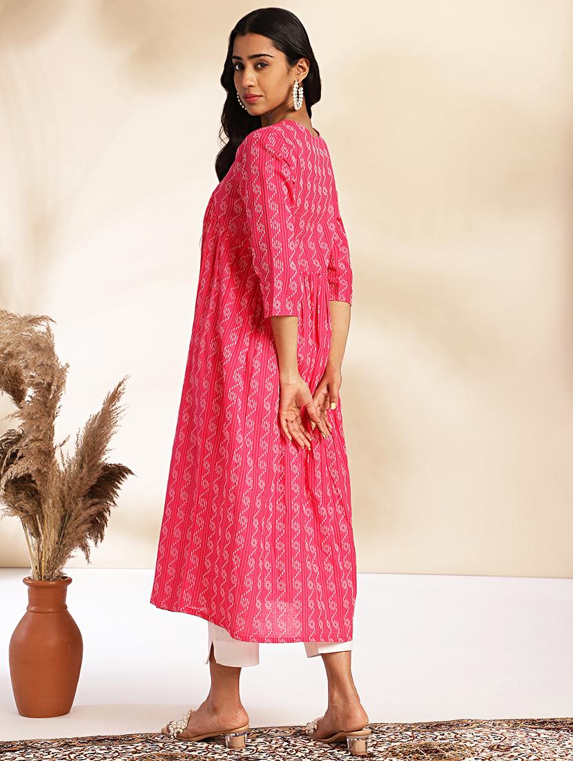 women pink embroidered flared kurta - 21501388 - Zoom Image - 3