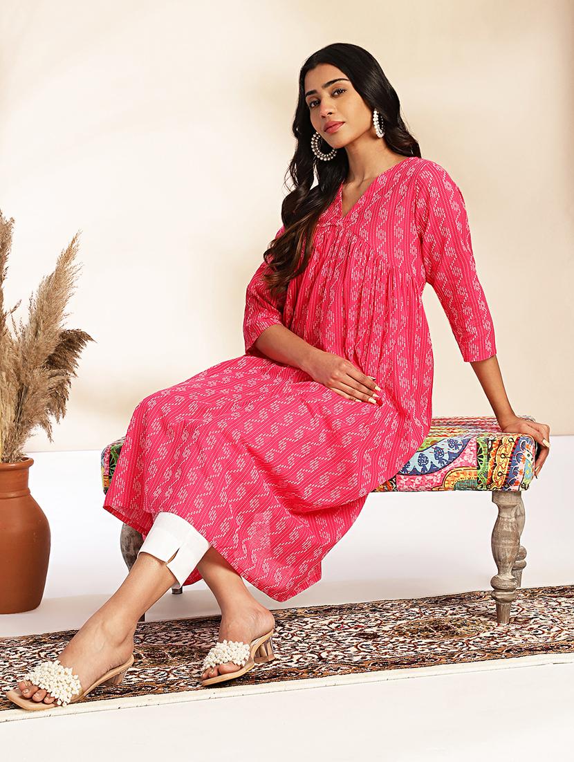 women pink embroidered flared kurta - 21501388 - Standard Image - 4