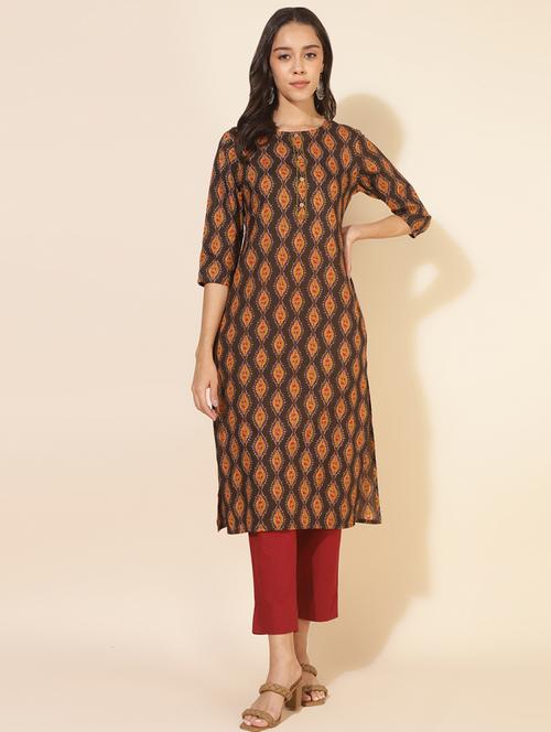 women printed three quater sleeve straight kurta - 21501392 - Very Small Image - 1