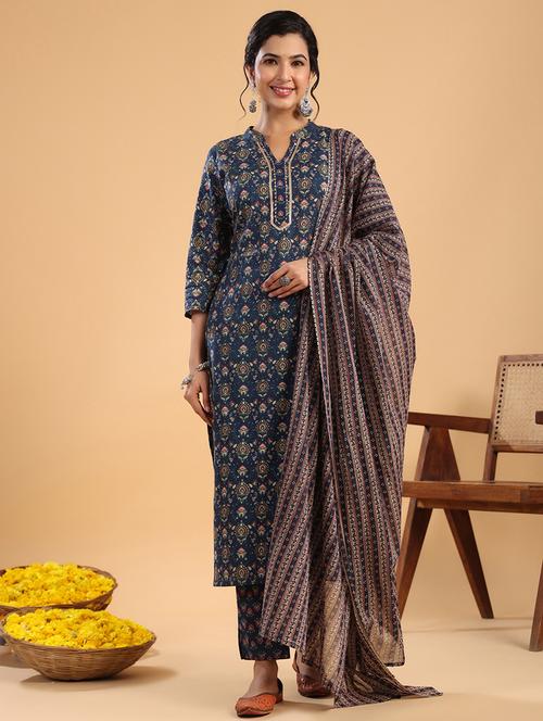 women three quarter sleeve kurta pant with dupatta set - 21501460 - Very Small Image - 1