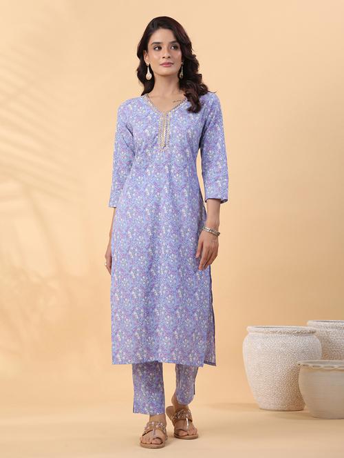 women three quarter sleeve kurta pant set - 21501465 - Very Small Image - 1
