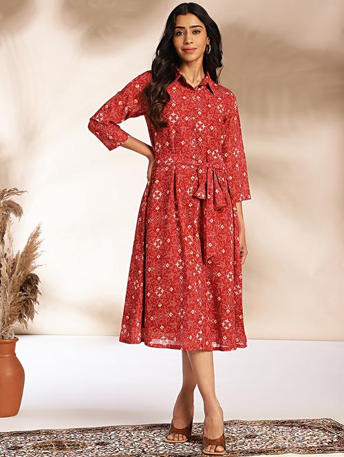 maroon printed belt dress - 21501485 - Very Small Image - 1