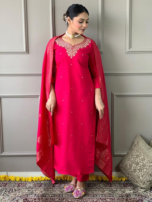 women pink kurta pant set with dupatta - 21501535 - Very Small Image - 1
