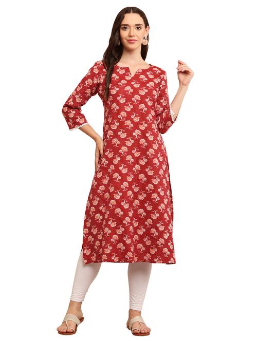 women maroon floral printed straight kurta - 21502072 - Very Small Image - 1