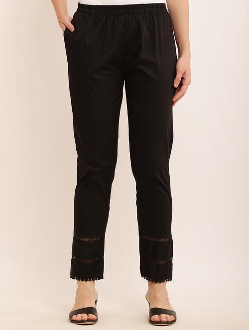 women black cotton lycra cigarette pant - 21502171 - Very Small Image - 1