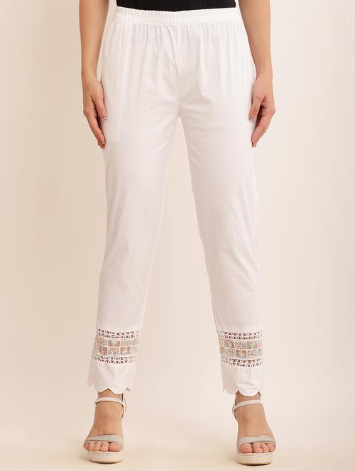 women white cotton lycra cigarette pant - 21502197 - Very Small Image - 1