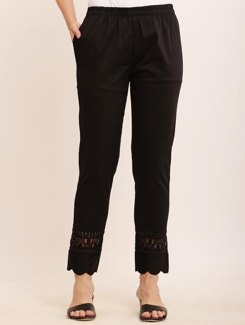 women black cotton lycra cigarette pant - 21502198 - Very Small Image - 1