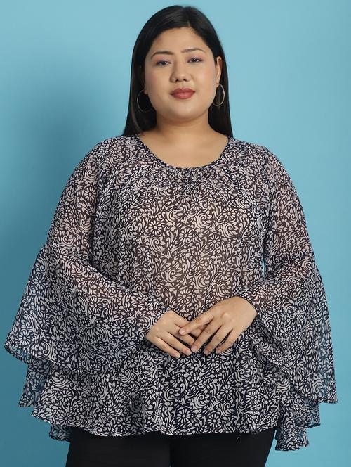 navy blue printed regular top - 21502779 - Very Small Image - 1