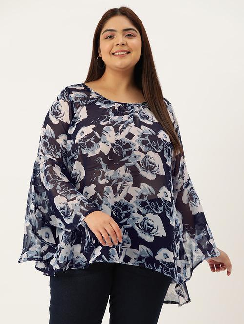 navy blue floral printed regular top - 21502787 - Very Small Image - 1