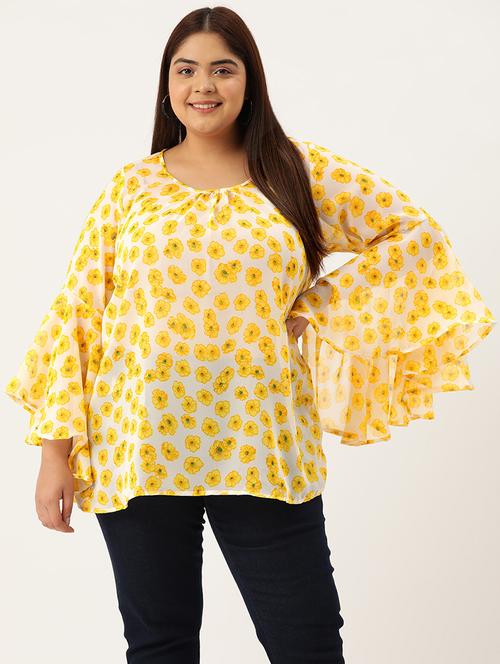 yellow floral printed regular top - 21502791 - Very Small Image - 1