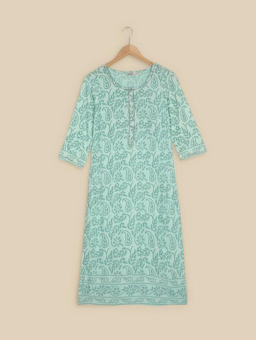 light blue printed a-line kurta - 21503209 - Very Small Image - 1