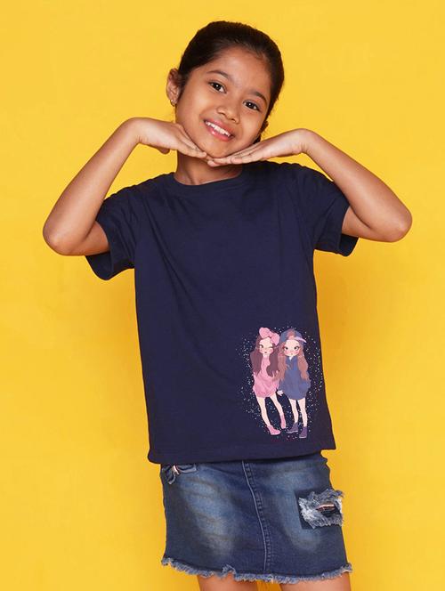 girls round neck placement print t-shirt - 21503799 - Very Small Image - 1