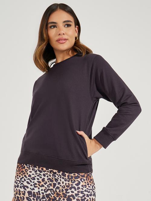 women black solid long sleeve sweatshirt - 21503950 - Very Small Image - 1