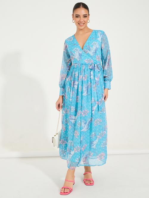 women light blue polyester fit & flare dress - 21504004 - Very Small Image - 1