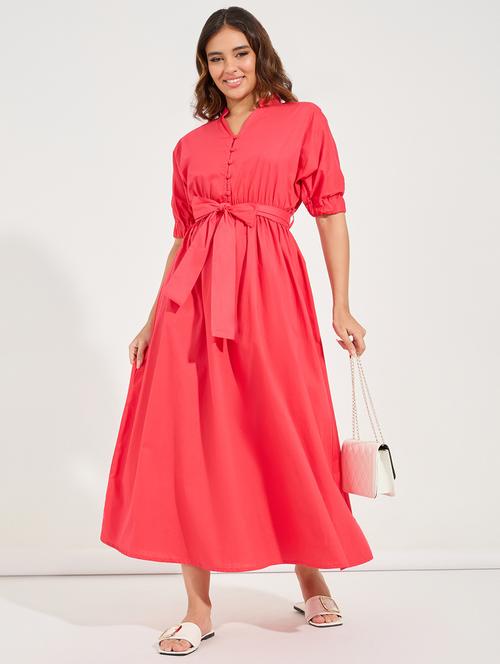 women coral cotton a-line dress - 21504007 - Very Small Image - 1