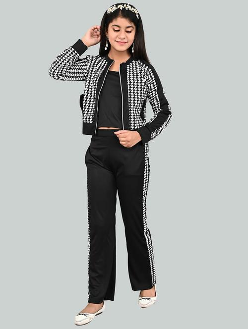 girls black printed cotton blend full length set - 21504012 - Very Small Image - 1