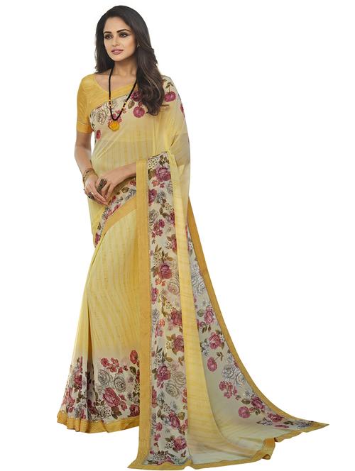 yellow floral printed saree - 21504789 - Very Small Image - 1